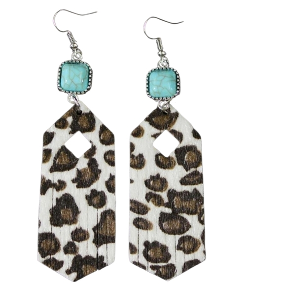 Source Unknown Jewelry - Leopard Faux Fur & turquoise Drop Fringe earrings